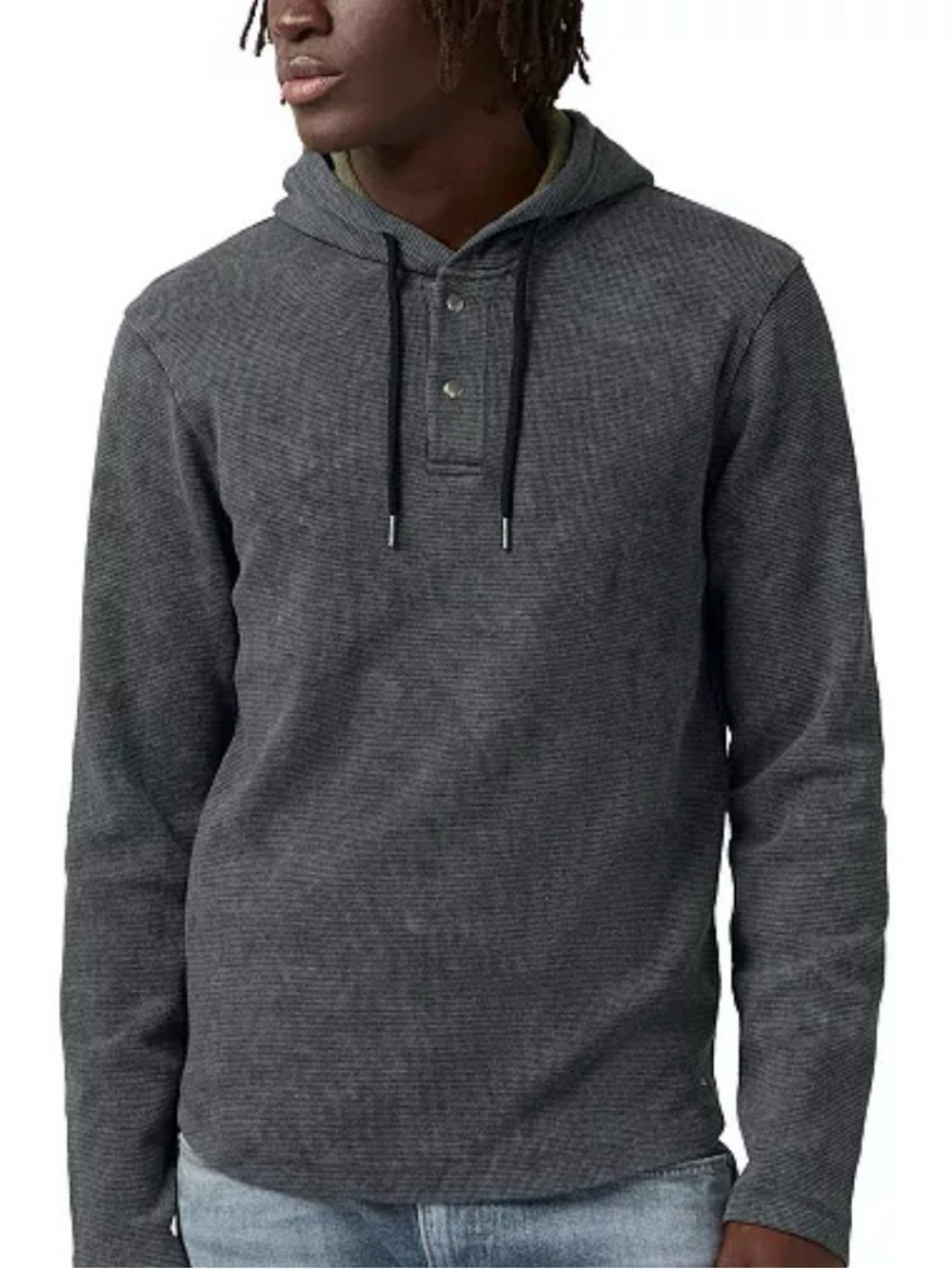 Buffalo David Bitton charcoal gray hooded henley with drawstring